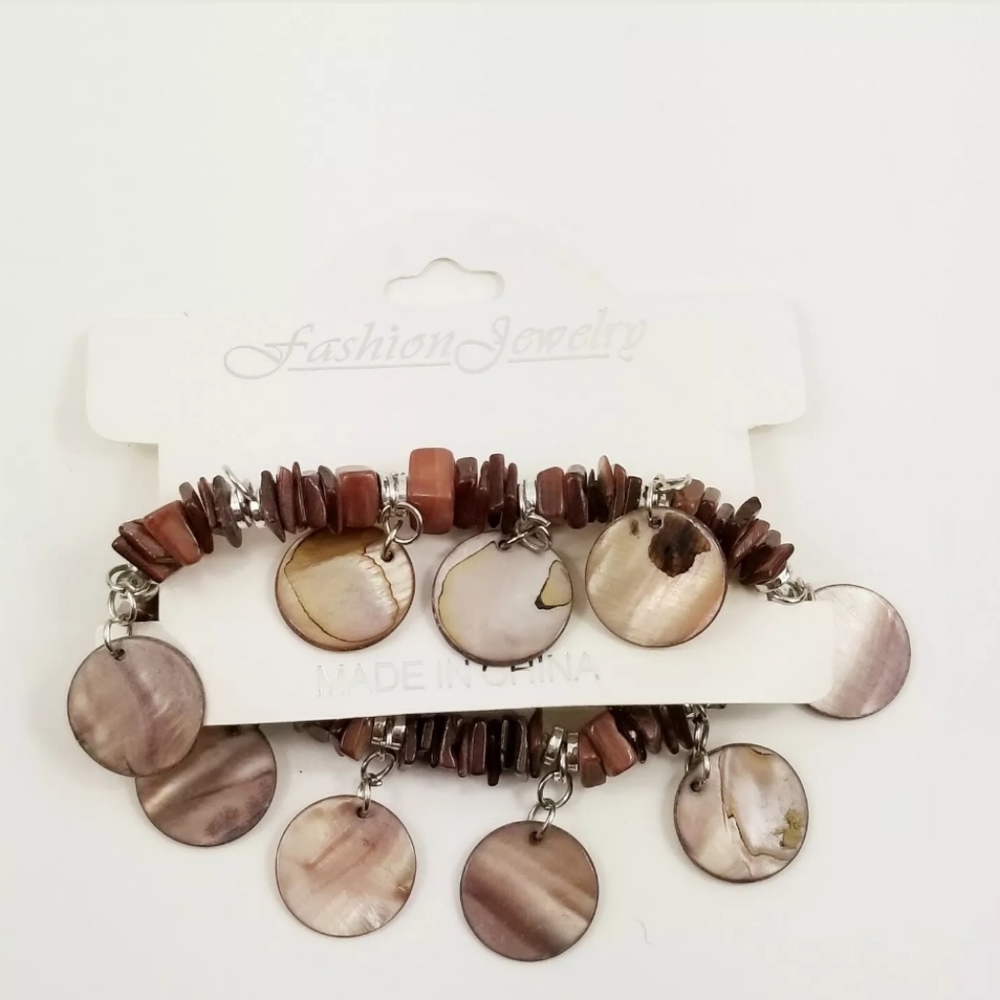 Shell Disc Bracelet Brown Chunky/Hippy/Boho/Beach